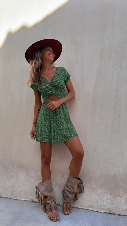 Short-sleeved Printed Short Dress