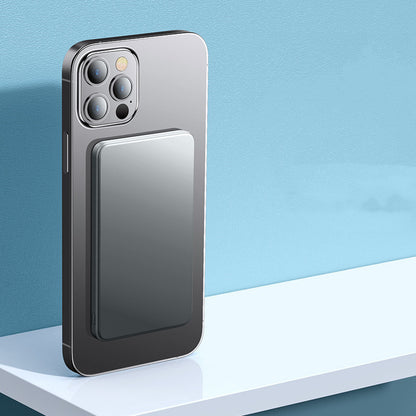 Phone case with a reflective surface on a light blue background