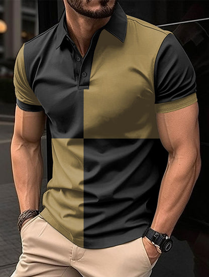 Casual Sports Short Sleeve Color Stitching Turnover Neck Polo Shirt for Men