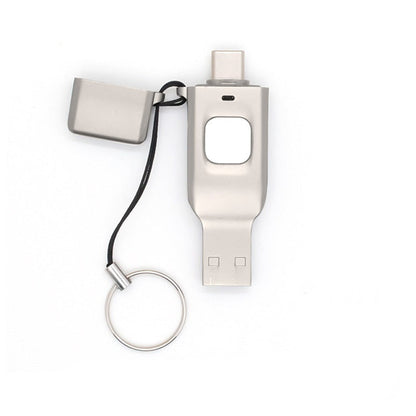 Fingerprint USB flash drive with keychain on a white background, labeled YSZ-2.