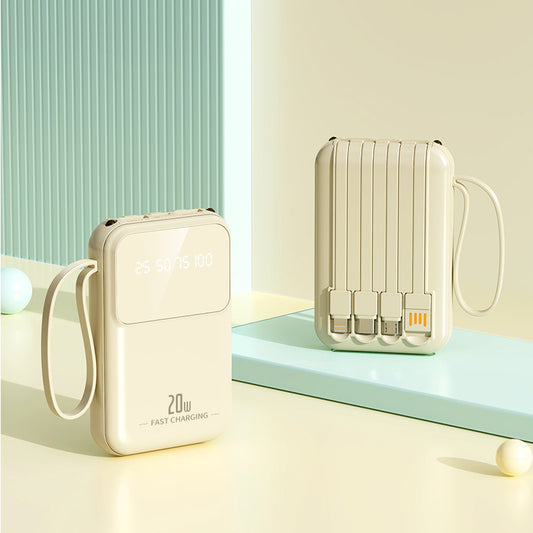 Two portable charging devices on a light surface with a pastel green background