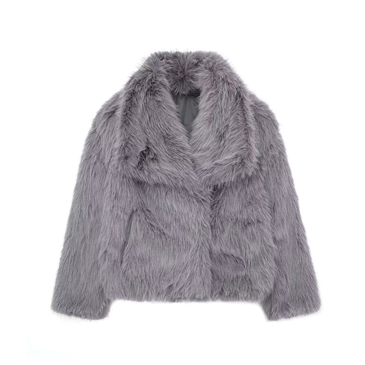 Gray fluffy jacket on a white background