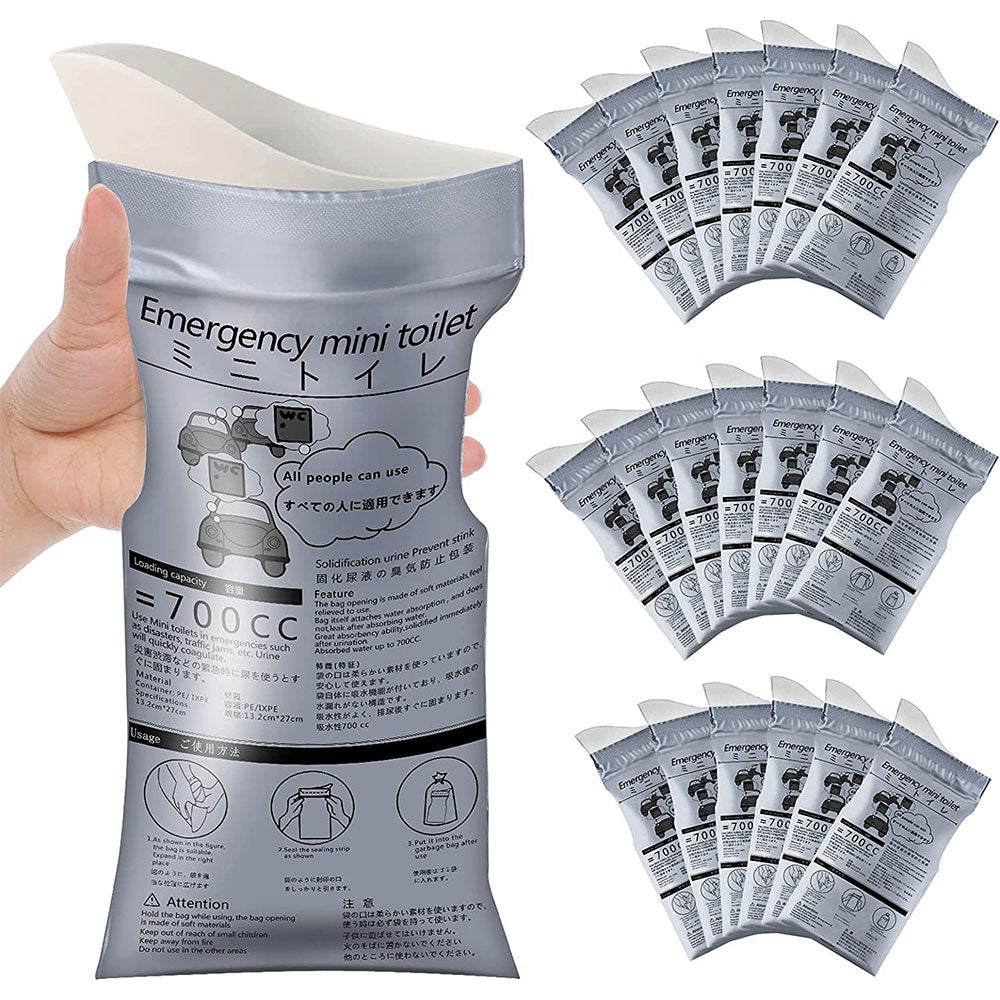 Emergency mini toilet package with multiple packages displayed on a white background