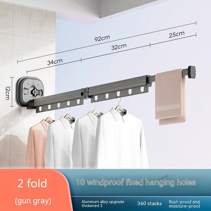 Suction Cup Folding Clothes Hanger - Indoor Home Balcony Aluminum Retractable Drying Rack