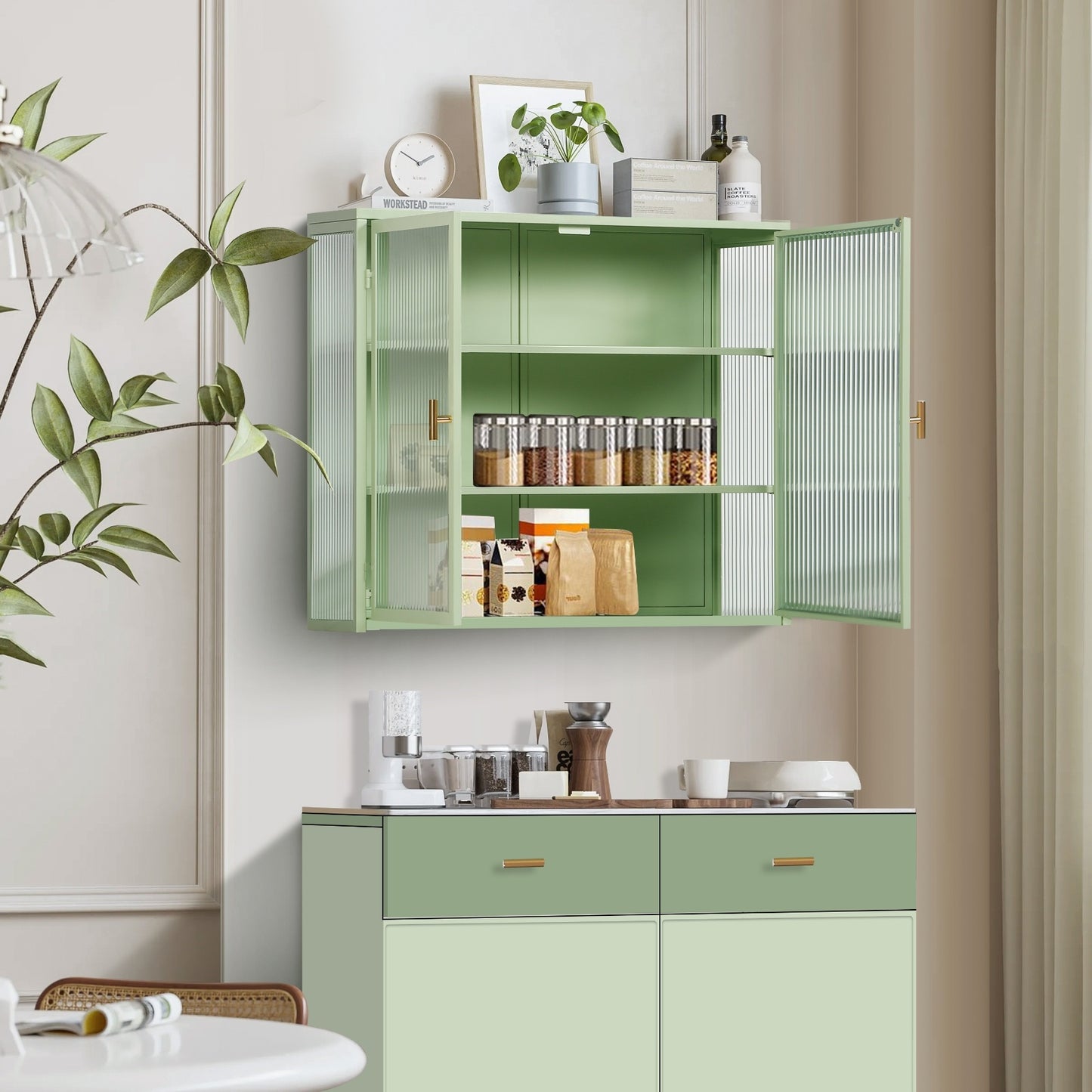 27.56  Glass Doors Modern Wall Cabinet 3-Tier Storage For Entryway