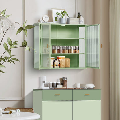 27.56  Glass Doors Modern Wall Cabinet 3-Tier Storage For Entryway