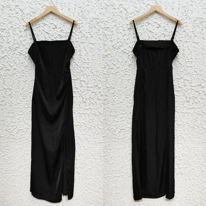 Summer Pure Color Split Dress Women