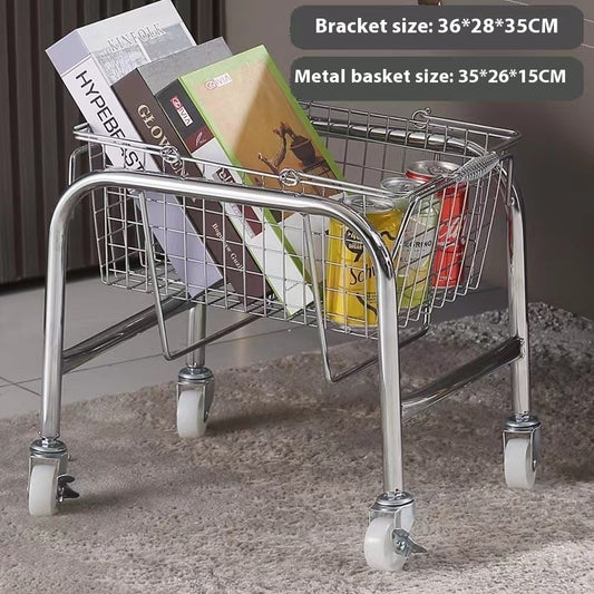 Zhonggu Rattan Trolley Storage Basket Metal Snack Rack