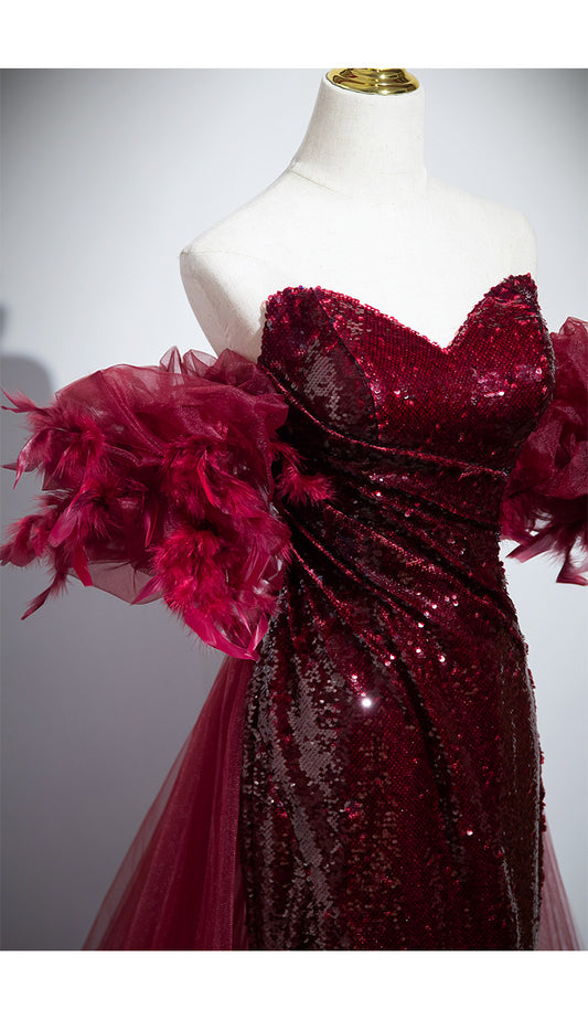 Wedding Red Formal Fishtail Sequins Evening Dress
