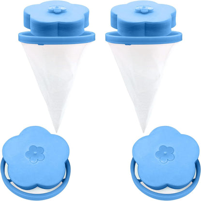 Two blue and white plastic filters on a white background