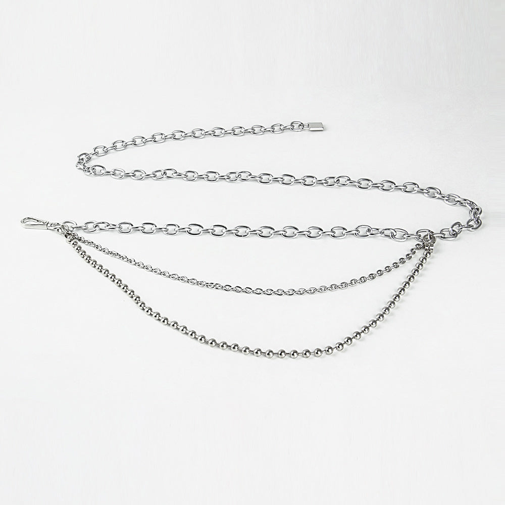 Silver chain belt on a white background