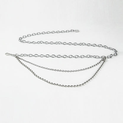 Silver chain belt on a white background