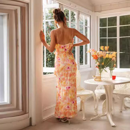 Summer Female V-neck Flounce Dress