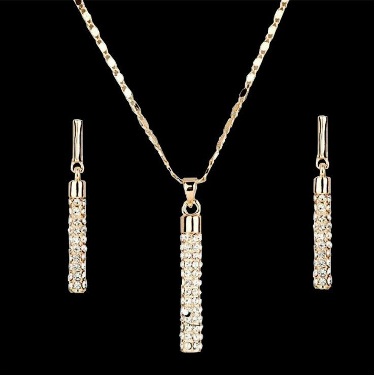Luxury Brick Rhinestone Full Diamond Necklace Earings Set