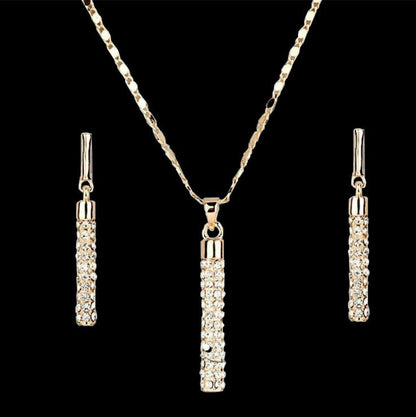 Luxury Brick Rhinestone Full Diamond Necklace Earings Set