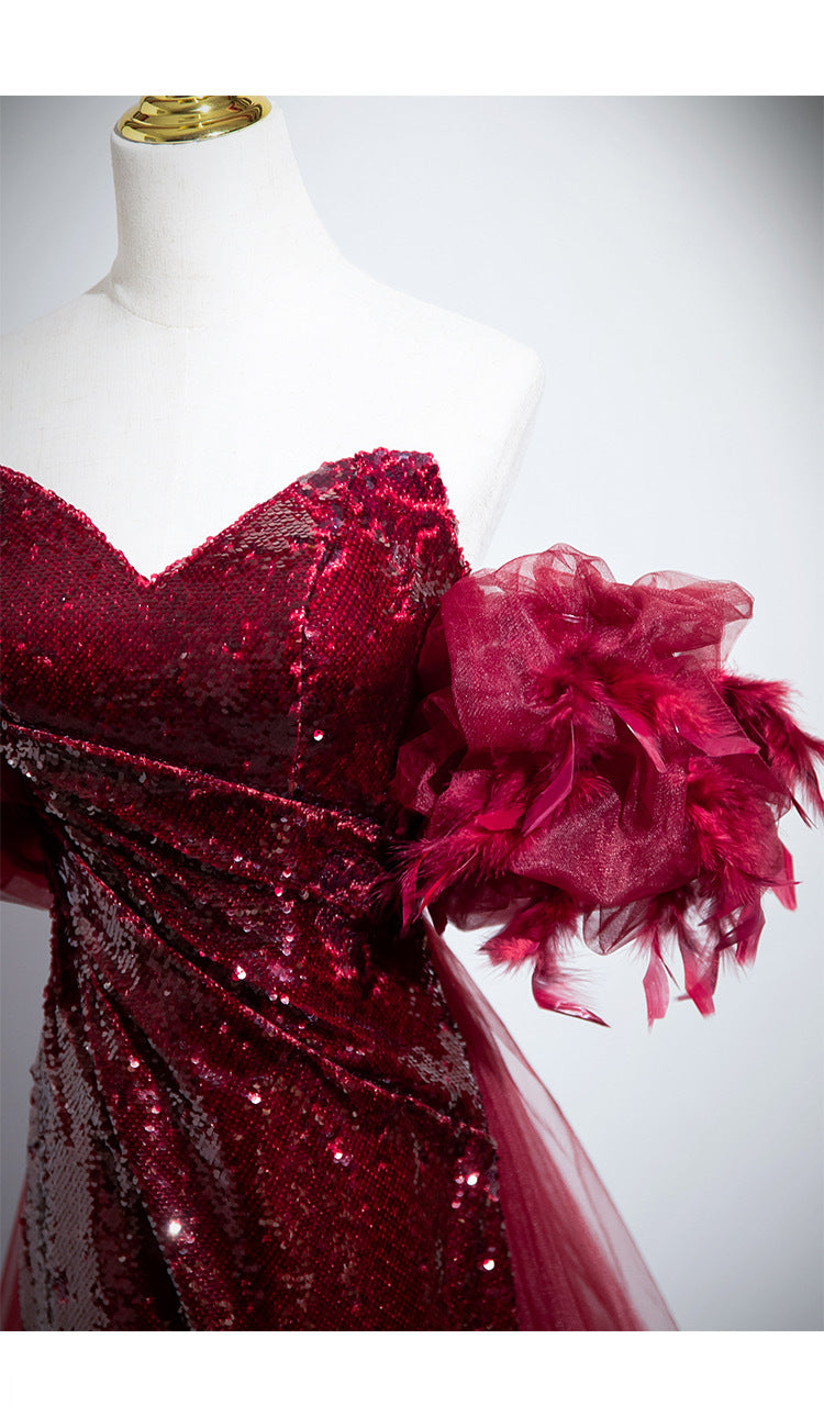 Wedding Red Formal Fishtail Sequins Evening Dress