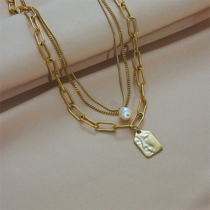 Fashion Jewelry Layered Face Portrait Chain Choker Necklace