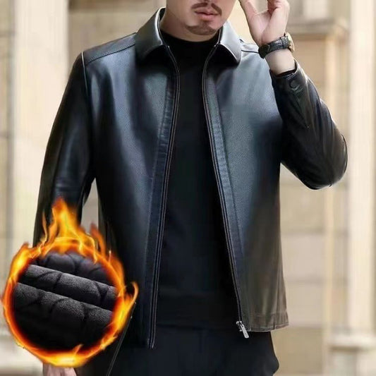 Leather Jacket for Middle-Aged Men - Fleece-Lined Casual Wear