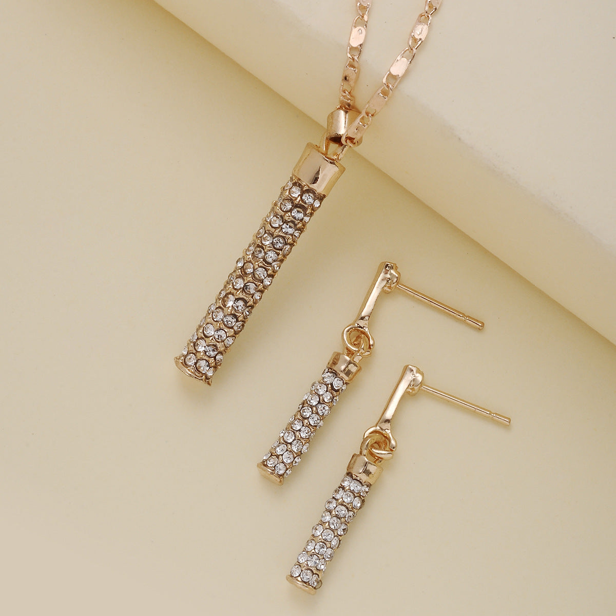 Luxury Brick Rhinestone Full Diamond Necklace Earings Set