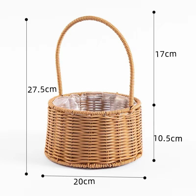 Zhonggu Rattan Trolley Storage Basket Metal Snack Rack