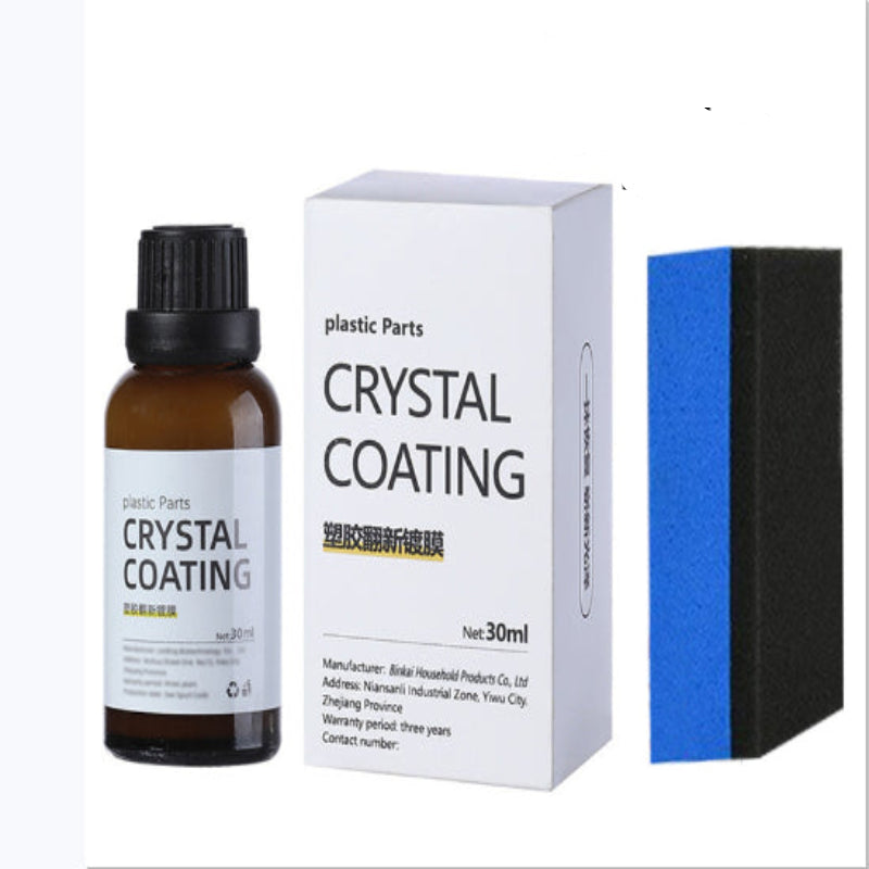 Bottle, box, and sponge labeled 'Crystal Coating' on a white background