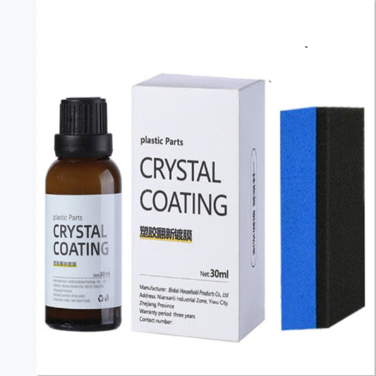 Bottle, box, and sponge labeled 'Crystal Coating' on a white background