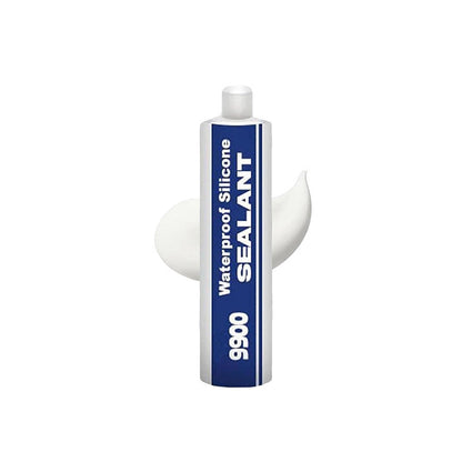 Waterproof silicone sealant tube with blue label on a white background