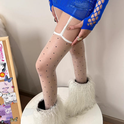 Aurora Polka Lace Shiny Suspenders Small Polka Dot Stockings