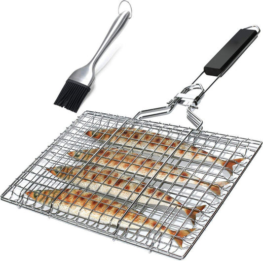 Stainless Steel Barbecue Mesh Basket Square Outdoor Folding