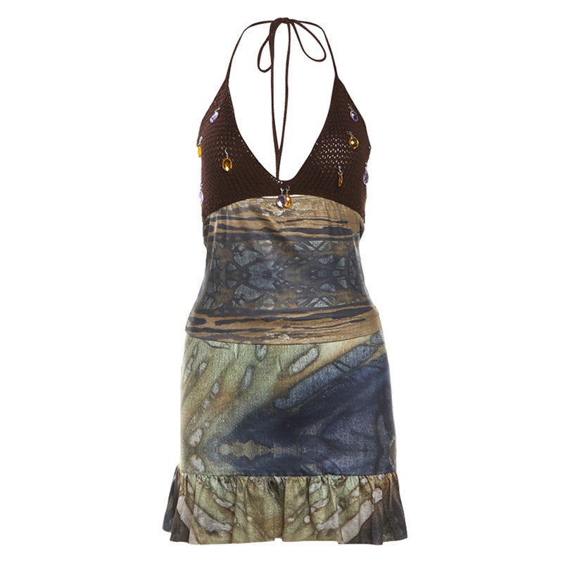 Summer New Sexy Backless Print Suit Women