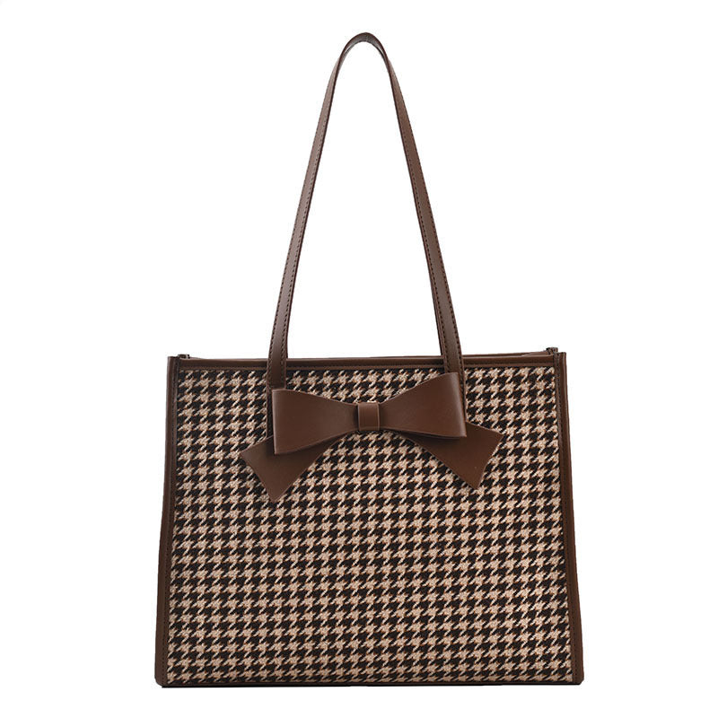 Bow Houndstooth Trendy Women's Shoulder Bag