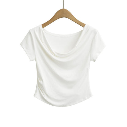 Graceful European And American Style Swing Collar Base Knitting Short Sleeve