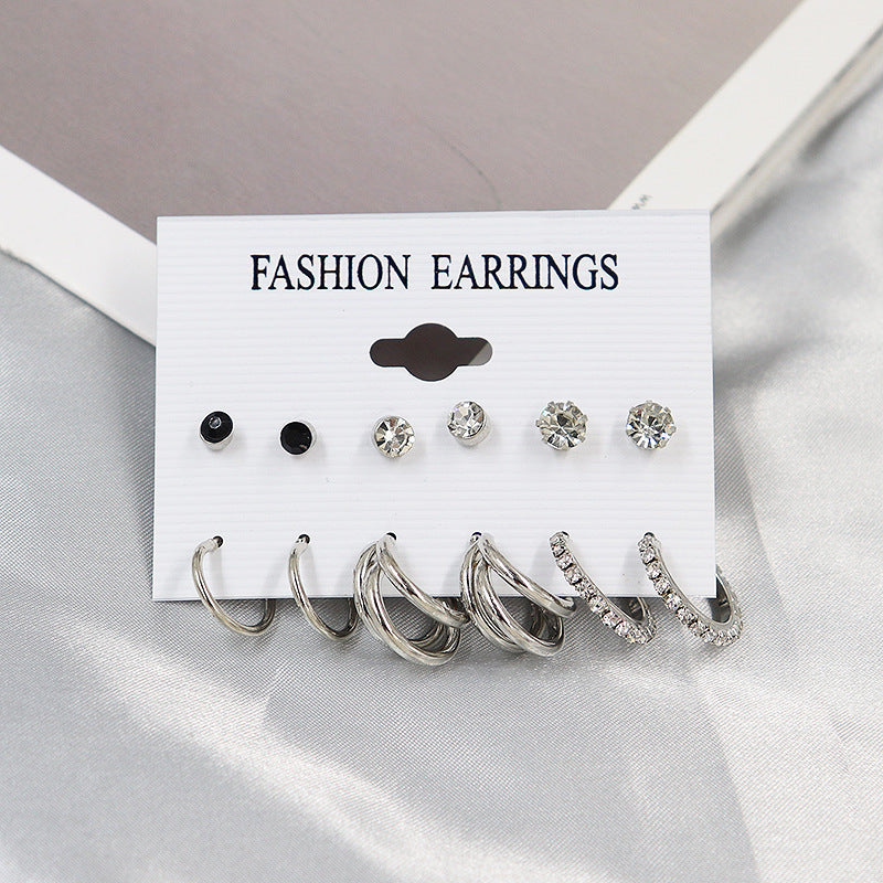 Simple Earrings 6 Pairs With Diamonds Earings Set