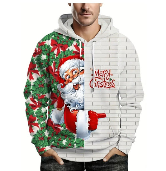Hoodie with Santa Claus design and 'Merry Christmas' text on a white background