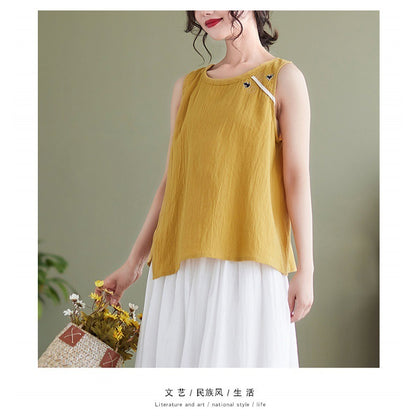 Cotton Linen Vest Female Artistic Embroidery Outer Wear Inner Wear