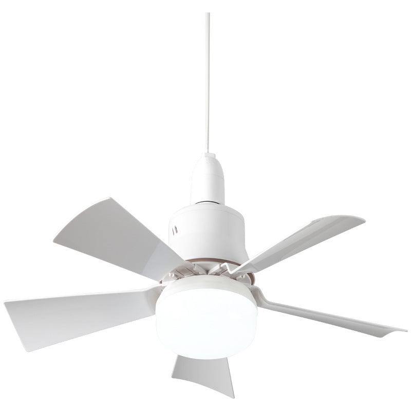 White ceiling fan with light fixture on a white background
