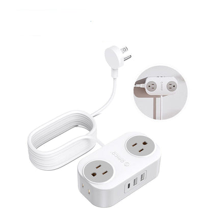 7-in-1 white extension cord with outlets and USB ports on a white background