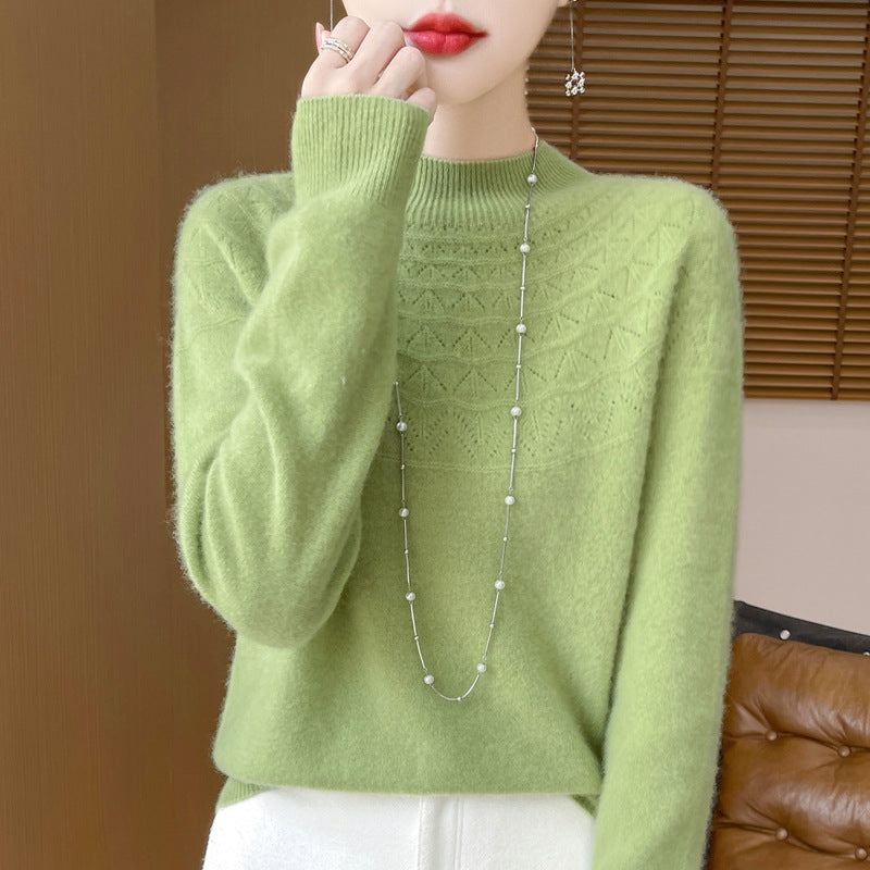 Front Line Ready-made Garments Half-collar Wool Sweater Women's Inner Wearing Hollow-out Loose Knitted Base