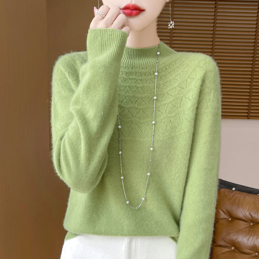 Front Line Ready-made Garments Half-collar Wool Sweater Women's Inner Wearing Hollow-out Loose Knitted Base