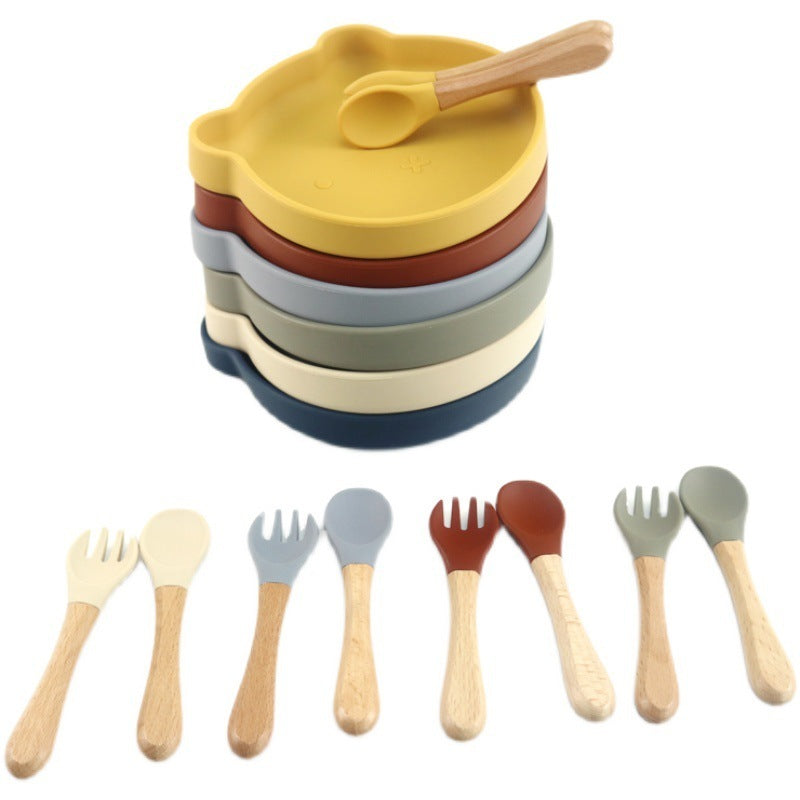 Food Supplement Tableware Set Silicone Spork Baby Products Bear Silicone Tableware