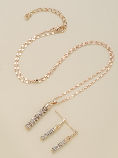Luxury Brick Rhinestone Full Diamond Necklace Earings Set