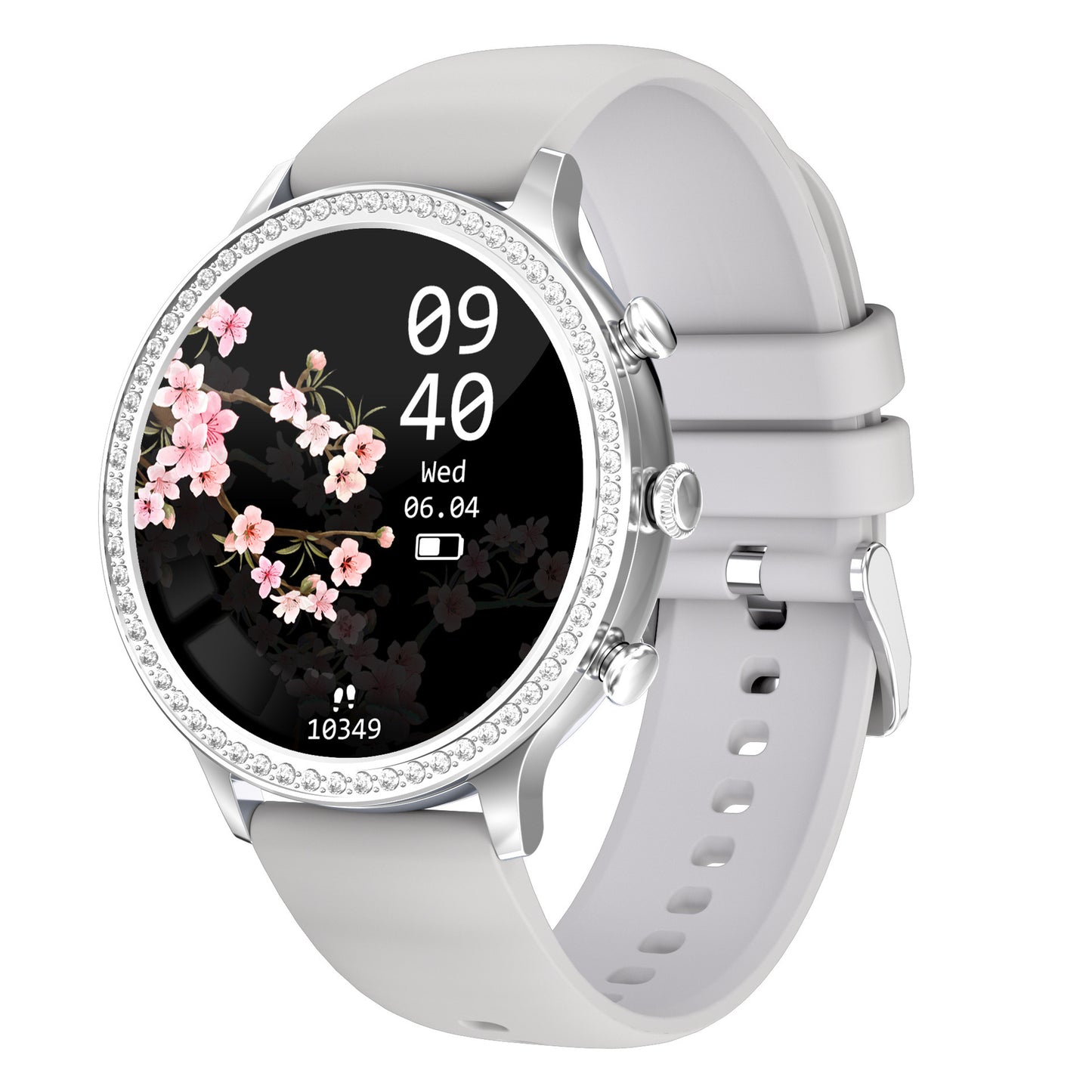 Smartwatch with floral display on a white background