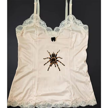 Cute Spider Print Pattern Lace Vest