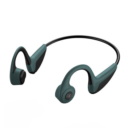 Green wireless earbuds on a white background