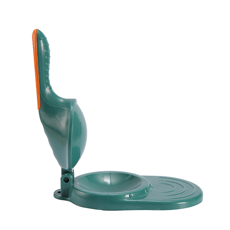 Green pet water bowl with orange accent on a white background