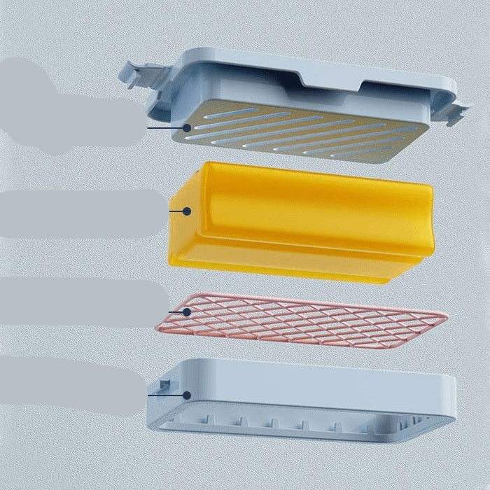 Diagram of a soap dispenser showing labeled parts on a light gray background