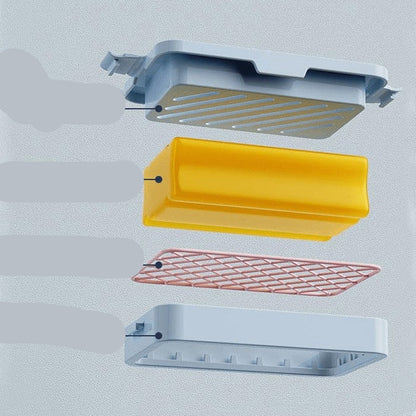 Diagram of a soap dispenser showing labeled parts on a light gray background