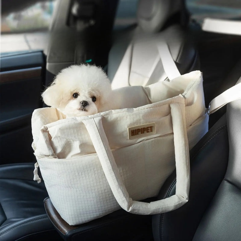 Dog Car Seat Pet Carrier with Adjustable Safety Leash - Portable Center Console for Small Dogs and Cats