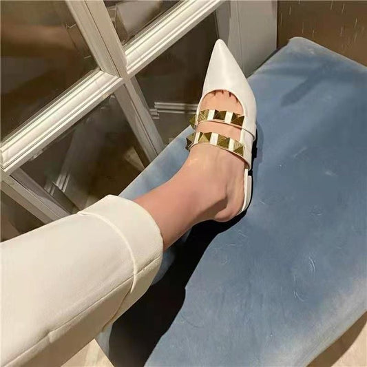Baotou Half Drag Fashion Mid-heel Thick-heel Lazy Shoes Net Infrared Wear Sandals And Slippers Women