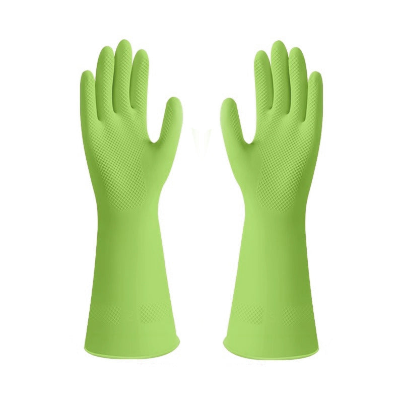 Pair of green rubber gloves on a white background